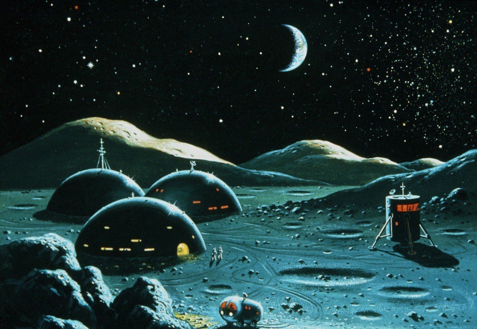 Lunar Base concept by David A. Hardy (1970s)

https://www.reddit.com/r/RetroFuturism/comments/x3hd0u/lunar_base_concept_by_david_a_hardy_1970s/