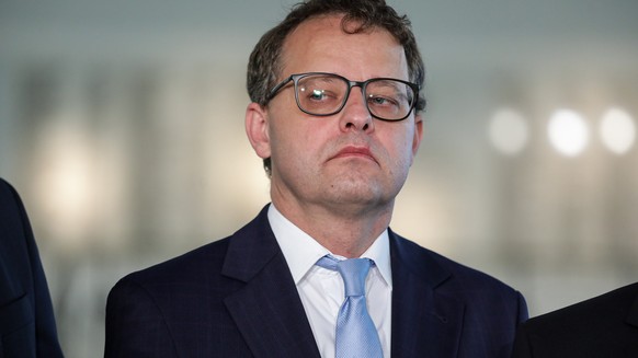 epa11483146 Law and Justice (PiS) deputy Marcin Romanowski looks on during a press conference at the Sejm in Warsaw, Poland, 17 July 2024. Law and Justice (PiS) deputy and former deputy justice minist ...