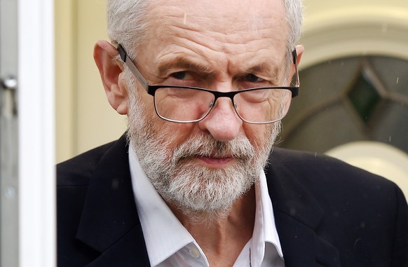 epa07484292 British Labour party opposition leader Jeremy Corbyn departs his home in London, Britain, 04 April 2019. Corbyn and British Prime Minister Theresa May will continue talks between Conservat ...