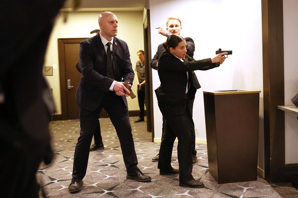 Members of law enforcement respond during the White House Correspondents Dinner, Saturday, April 25, 2026, in Washington. (AP Photo/Tom Brenner)
Trump White House Correspondents Dinner