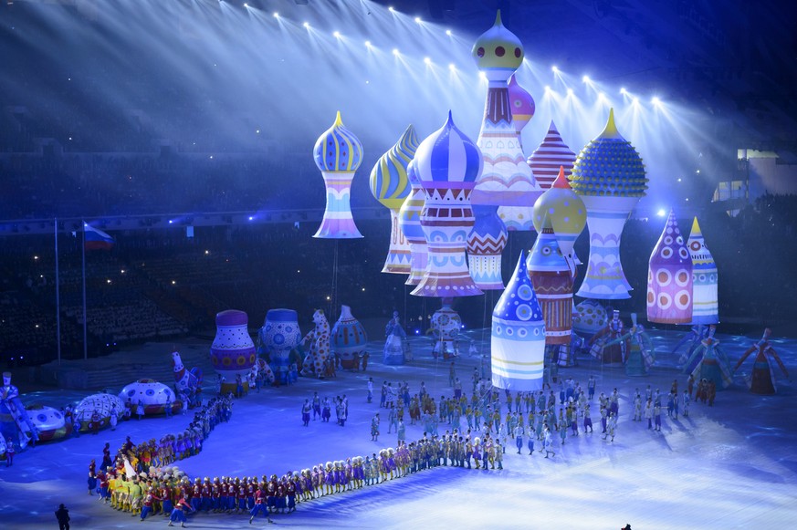 Artists perform during the opening ceremony of the XXII Winter Olympics 2014 Sochi at the Fisht Olympic Stadium in Sochi, Russia, on Friday, February 7, 2014. (KEYSTONE/Laurent Gillieron)