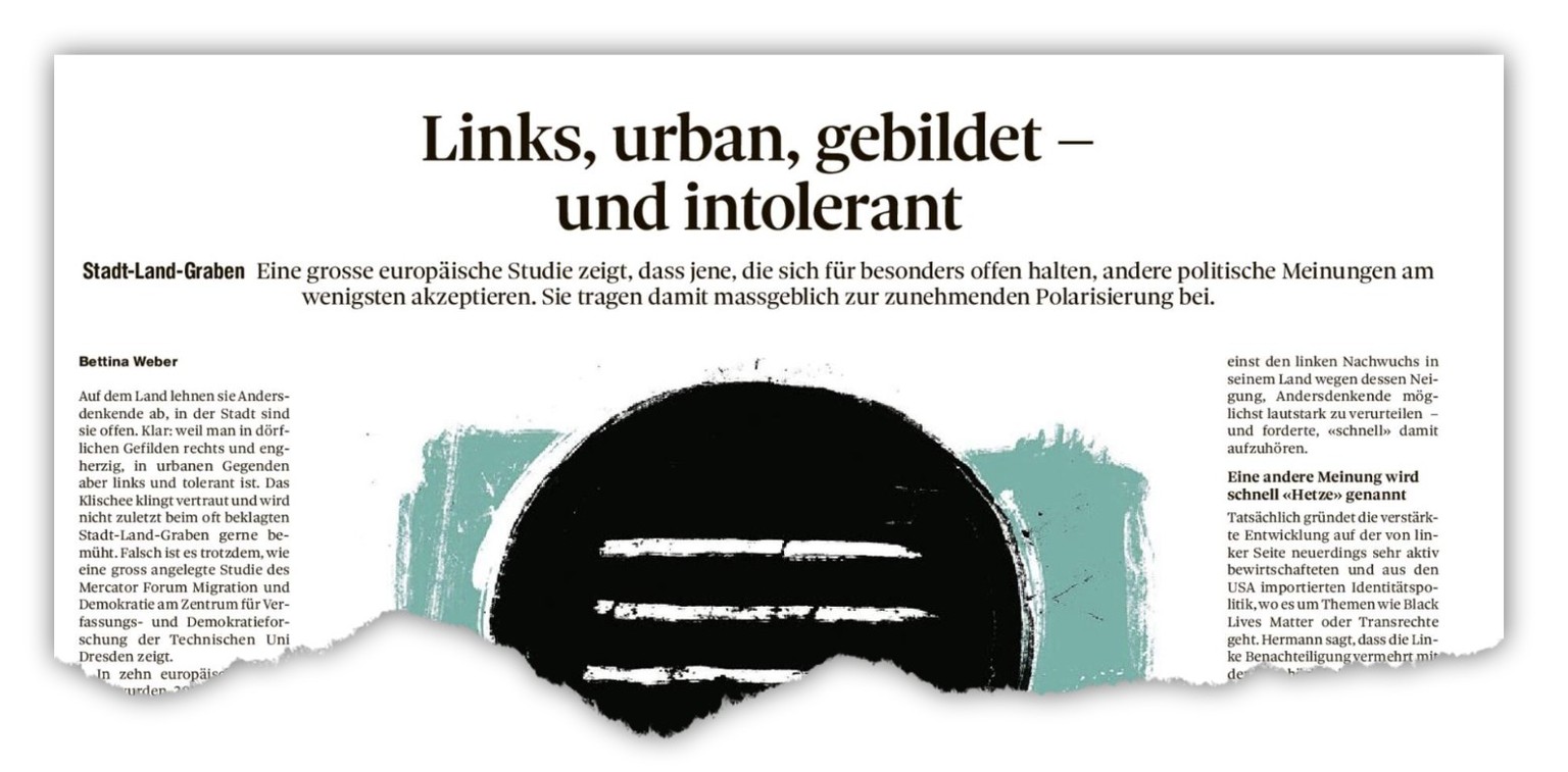 Artikel in der SonntagsZeitung: Links, urban, gebildet – und intolerant.