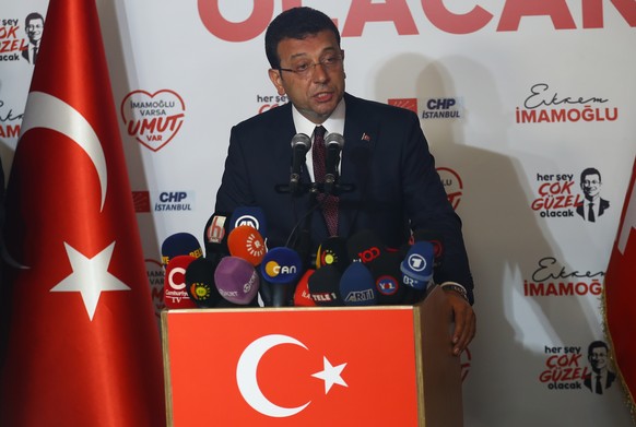 epa07668929 Republican People&#039;s Party (CHP) candidate for mayor of Istanbul Ekrem Imamoglu speaks after the Istanbul mayoral elections re-run, in Istanbul, Turkey, 23 June 2019. According to unof ...