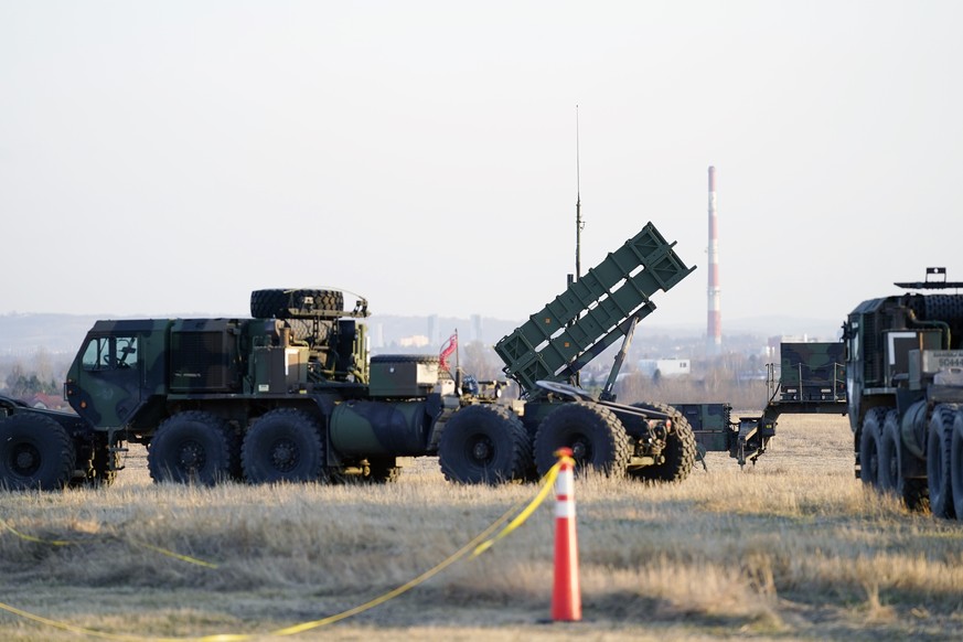 FILE - Patriot missiles are seen at the Rzeszow-Jasionka Airport, March 25, 2022, in Jasionka, Poland. The U.S. will send $1.8 billion in military aid to Ukraine in a massive package that will for the ...