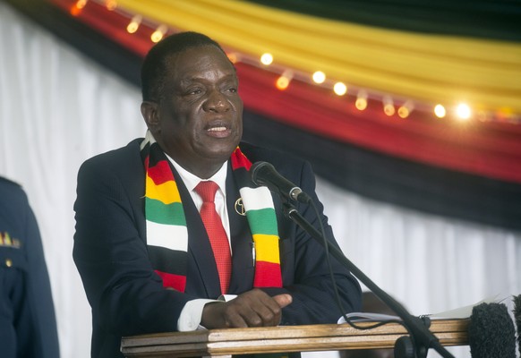 epa08306462 Zimbabwe&#039;s President Emmerson Mnangagwa speaks at the launch of the Covid -19 Preparedness and Response Plan at the State House in Harare, Zimbabwe, 19 March 2020. There is no confirm ...