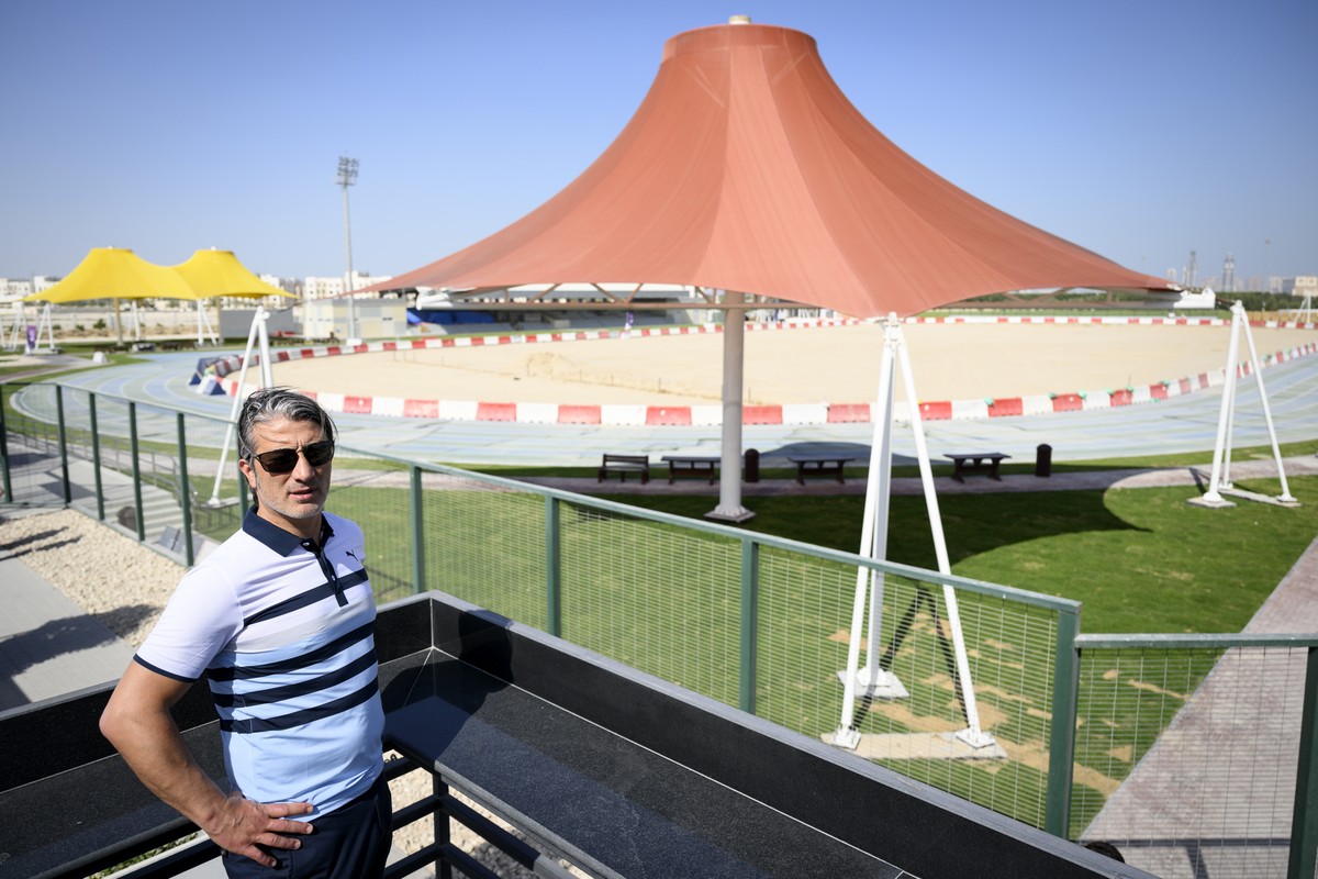 Switzerland's soccer national team head coach Murat Yakin looking at the training ground under review of the University Campus North Atlantic as they choose the Switzerland team Base Camp which c ...