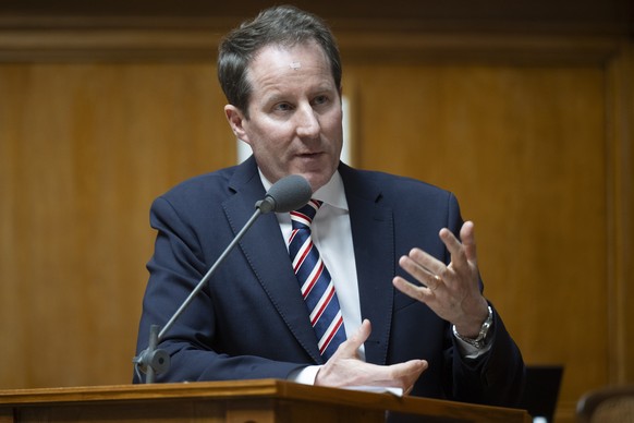 Nationalrat Thomas Aeschi, SVP-ZG, spricht an der Fruehjahrssession der Eidgenoessischen Raete, am Montag, 16. Maerz 2026, in Bern. (KEYSTONE/Peter Schneider)