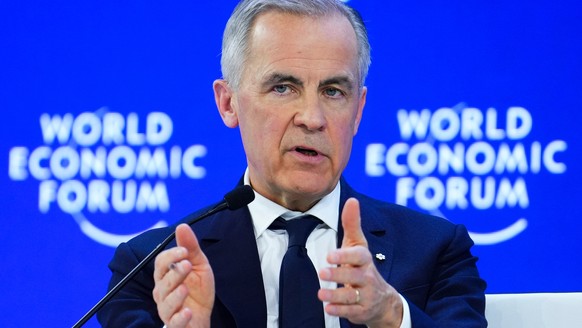 Canada Prime Minister Mark Carney delivers a speech at the World Economic Forum in Davos, Switzerland on Tuesday, Jan. 20, 2026. (Sean Kilpatrick/The Canadian Press via AP)
Mark Carney