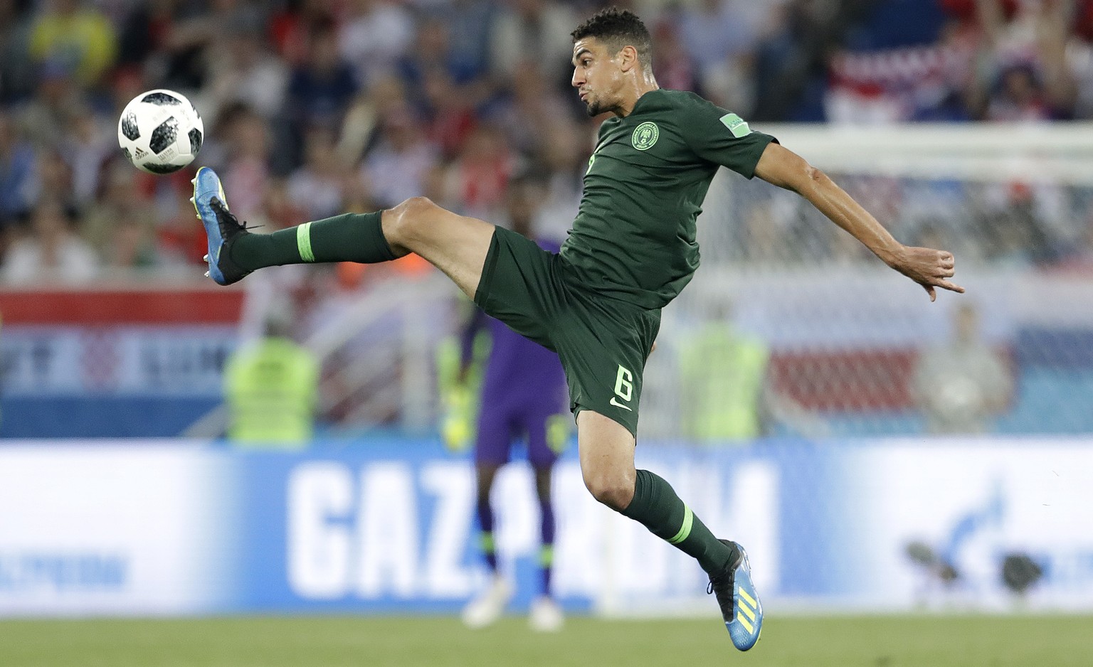 Nigeria&#039;s Leon Balogun during the group D match between Croatia and Nigeria at the 2018 soccer World Cup in the Kaliningrad Stadium in Kaliningrad, Russia, Saturday, June 16, 2018. (AP Photo/Petr ...