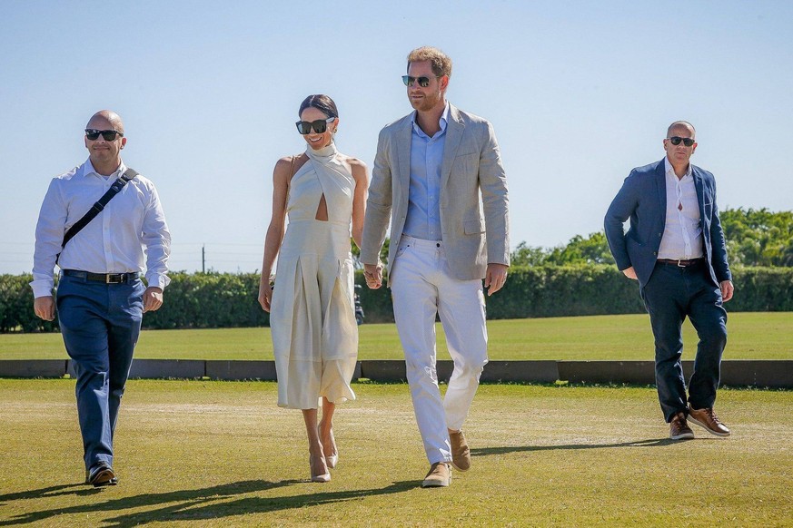 Syndication: Palm Beach Post Duchess of Sussex Meghan Markle and Prince Harry, Duke of Sussex arrive at Grand Champions Polo in Wellington, Fla., on April 12, 2024. Prince Harry will compete in the ev ...