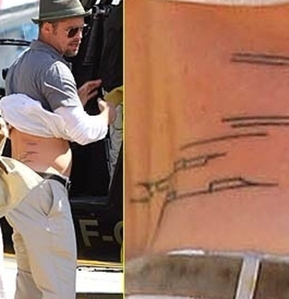 Striche auf Brad Pitts Rücken. Ein Kunstwerk von Angelina Jolie.