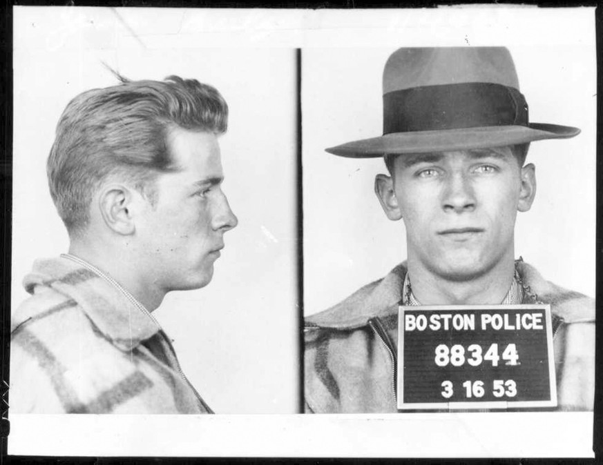 FILE - This 1953 Boston police booking file photo combo shows James &quot;Whitey&quot; Bulger after an arrest. A jury on Monday, Aug. 12, 2013 found Bulger guilty on several counts of murder, racketee ...