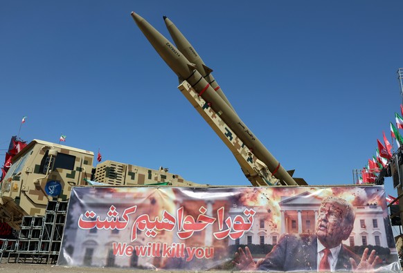 epa13141025 Iranian missiles 'Zolfaghar' on display at the Azadi square in Tehran, Iran, 30 July 2026. The US completed a 'heavy wave of strikes' against dozens of Islamic Revoluti ...