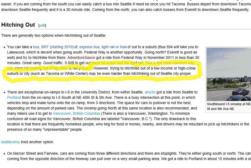 Der Autostopp-Ratgeber rät vom Autostöppeln in Tacoma ab. Downtown Seattle sei der bessere Ort.