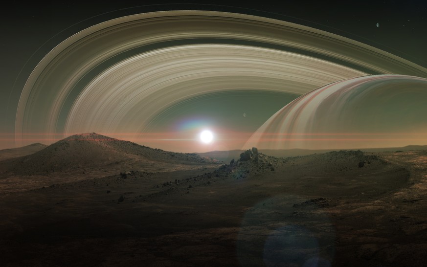 Künstlerische Darstellung der Landschaft auf dem Saturnmond Titan