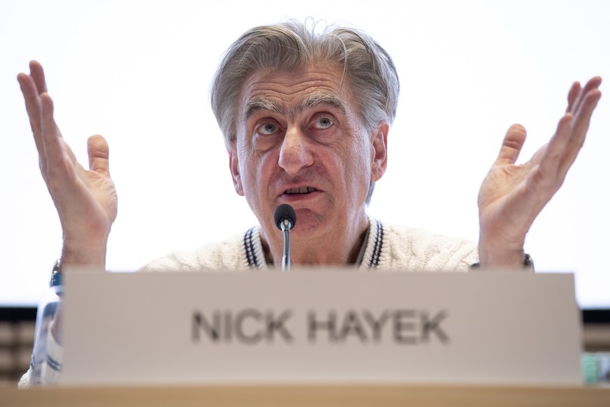 Nick Hayek, CEO Swatch Group, President of the Swatch Group Executive Management Board speaks during a press conference of the year 2018 final results of Swiss watch company Swatch Group, in Biel, Swi ...