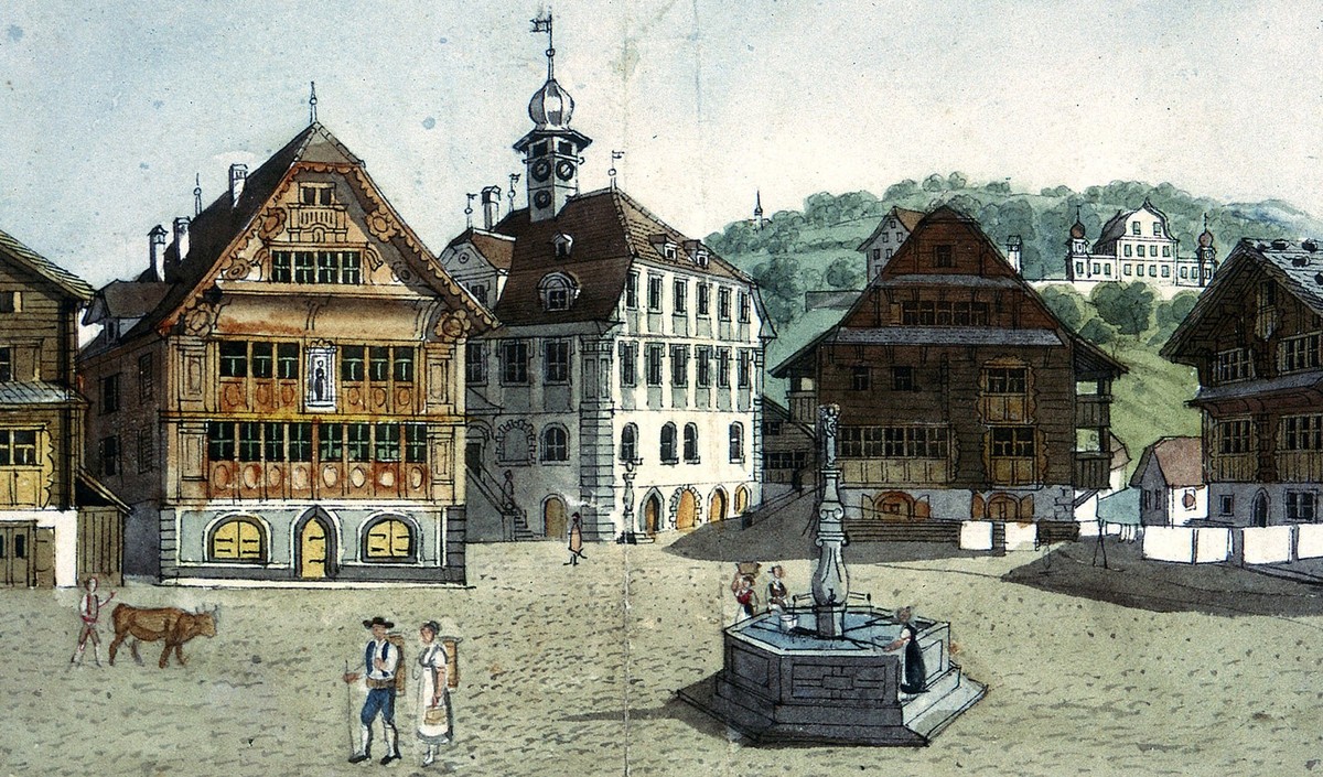 Sarnen, Aquarell von David Alois Schmid, um 1832 (Ausschnitt).