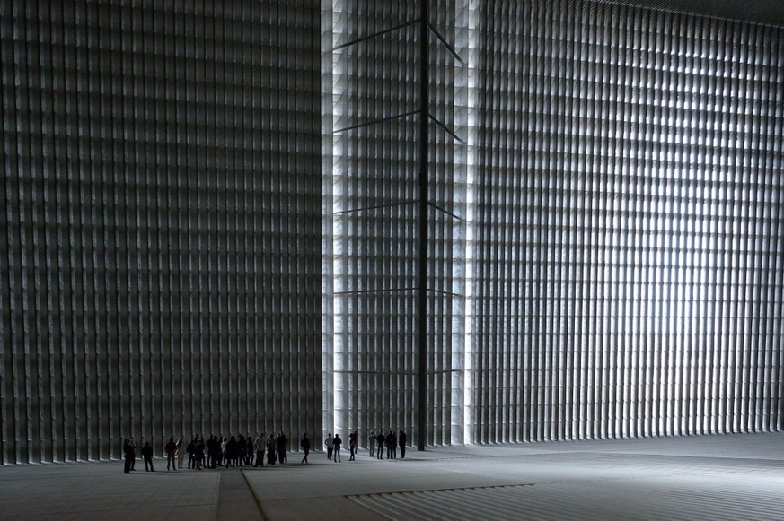 80 by 120 foot wind tunnel at the National Full-Scale Aerodynamics Complex
Tiny figures stand inside the football field-size air intake of the 80- by 120-foot wind tunnel at the National Full-Scale Ae ...
