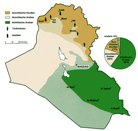 irak ethnisch-religiöse karte sunniten schiiten kurden