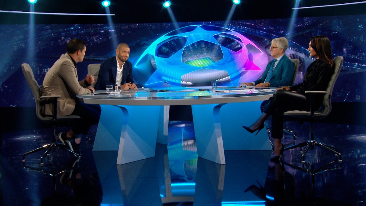 Blue Sport: Das Champions-League-Studio mit Roman Kilchsberger, Mladen Petric, Marcel Reif und Valentina Maceri.