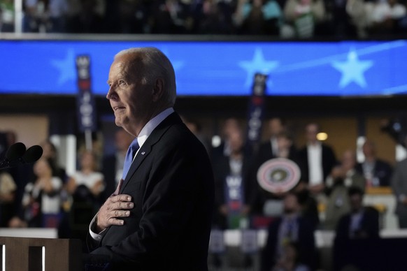 President Joe Biden speaks during the Democratic National Convention Monday, Aug. 19, 2024, in Chicago. (AP Photo/Brynn Anderson)