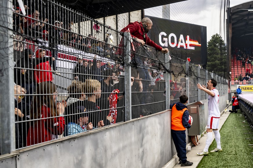 Joie de Benjamin Kololli (SIO) apres avoir marque le but du 1:0 lors de la rencontre de football de Super League entre FC Sion et FC Lausanne-Sport le dimanche 12 avril 2026 au stade de Tourbillon a S ...