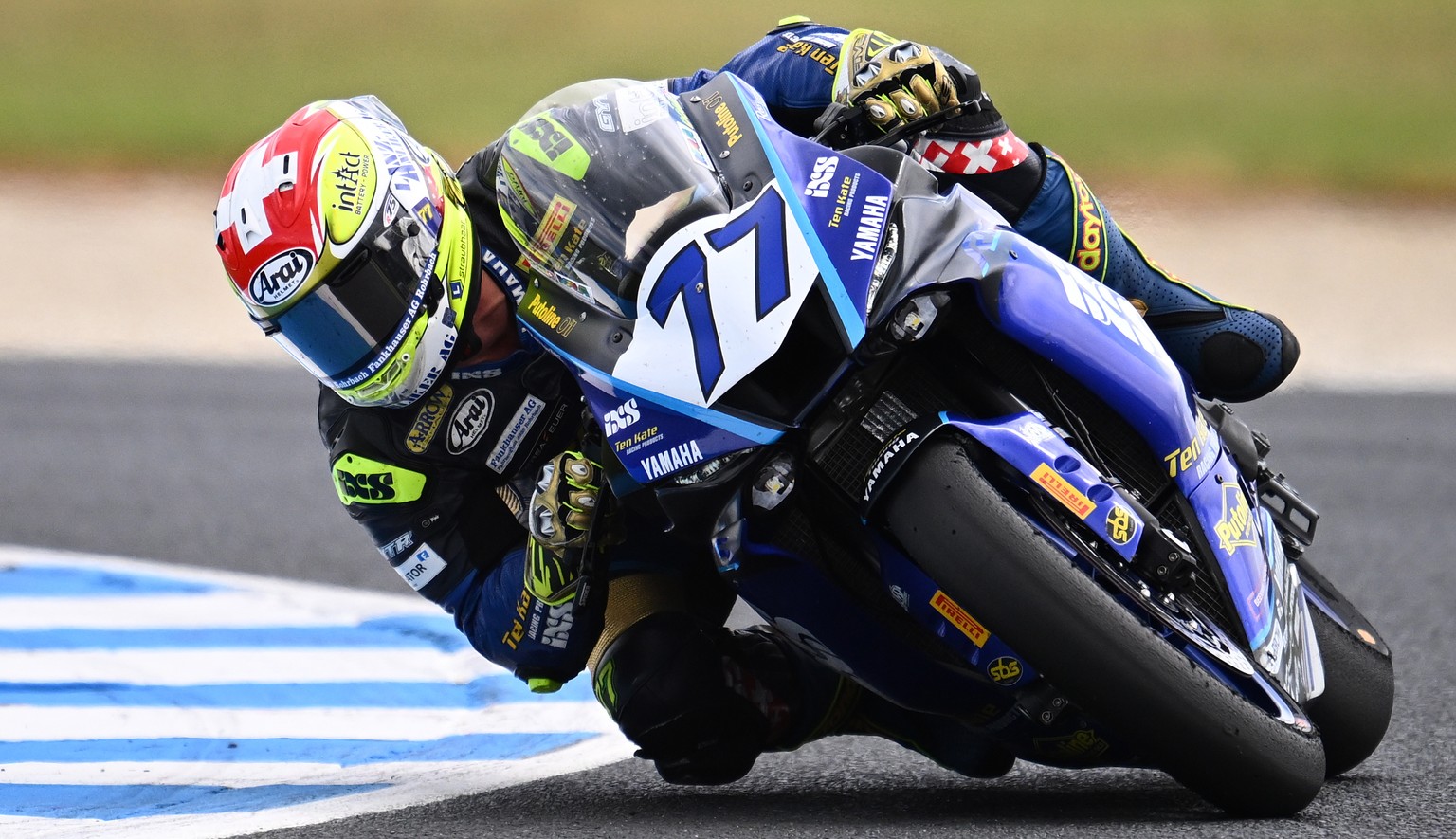 epa10315330 Swiss rider Dominique Aegerter of Ten Kate Racing Yamaha in action during WorldSSP Race Two of the Superbike World Championship on Phillip Island, Victoria, Australia, 20 November 2022. EP ...