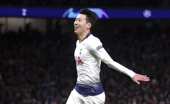 Tottenham Hotspur&#039;s Son Heung-min celebrates scoring his side&#039;s first goal of the game during the Champions League quarter final, first leg match against Manchester City at Tottenham Hotspur ...
