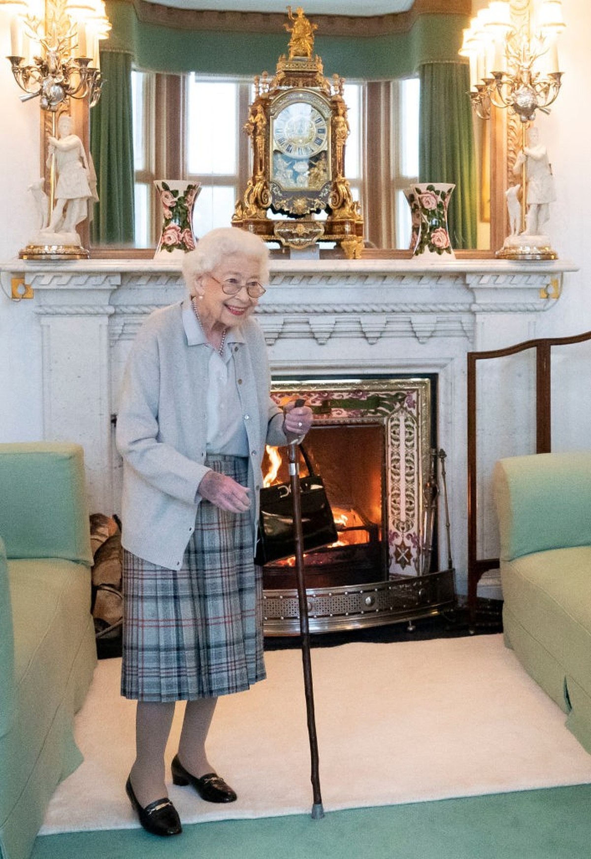 ABERDEEN, SCOTLAND - SEPTEMBER 06: Queen Elizabeth II waits in the Drawing Room before receiving newly elected leader of the Conservative party Liz Truss at Balmoral Castle for an audience where she w ...