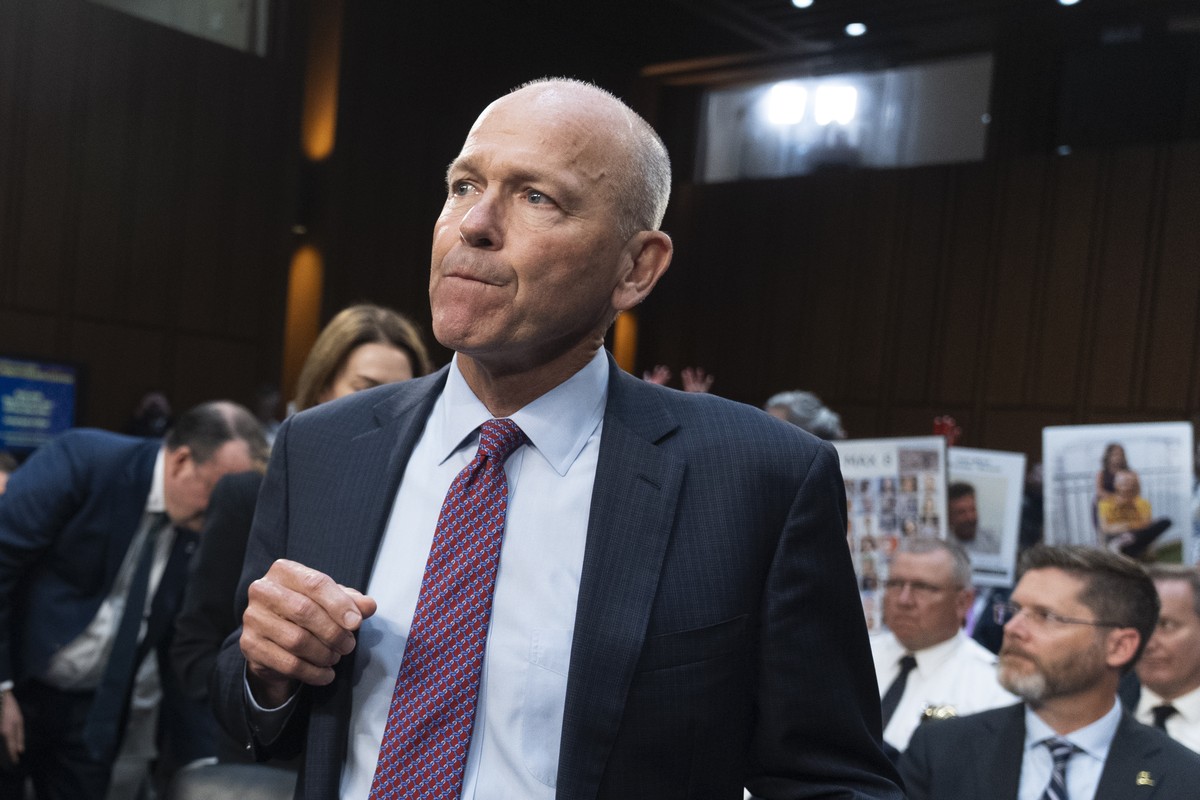 With protesters in the audience, Boeing CEO Dave Calhoun takes his seat to testify before the Senate Homeland Security and Governmental Affairs Subcommittee on Investigations to answer to lawmakers ab ...