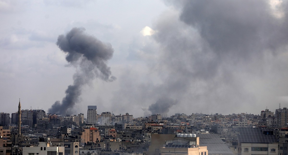 Smoke rises following Israeli strikes in Gaza, City, October 10, 2023. (Photo by Majdi Fathi/NurPhoto via Getty Images)
