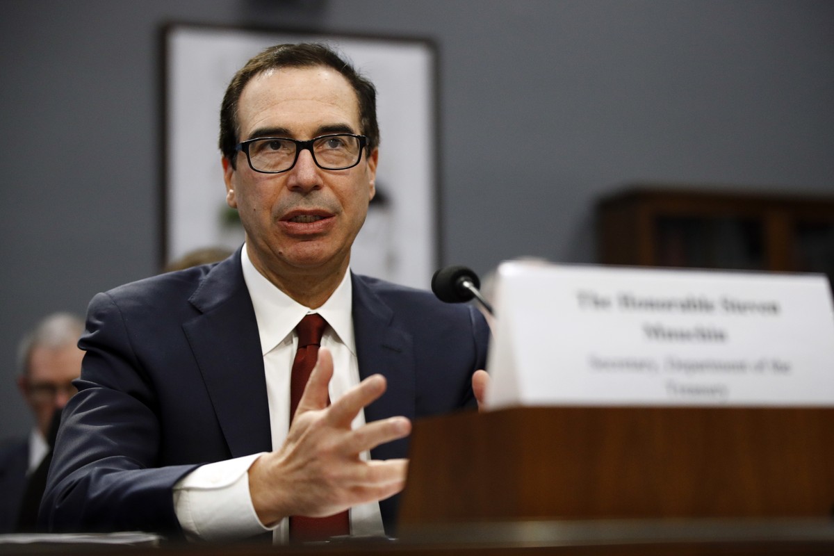 File-This April 9, 2019, file photo shows Treasury Secretary Steven Mnuchin testifying before a House Appropriations subcommittee during a hearing on President Trump's budget request for Fiscal Y ...