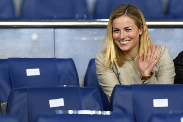 epa06624353 Swiss alpine ski racer Lara Gut, girlfriend of Swiss soccer player Valon Behrami, attends an International Friendly soccer match between Greece and Switzerland at the Olympic stadium in At ...