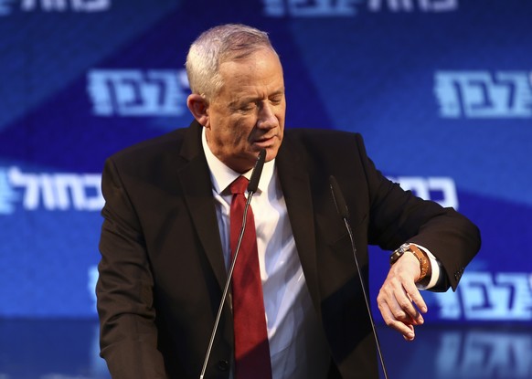 FILE - In this Sunday, Sept 15, 2019 file photo, Blue and White party chief, Benny Gantz, attends an election campaign in Tel Aviv, Israel. For the second time this year, Israel&#039;s long-serving Pr ...