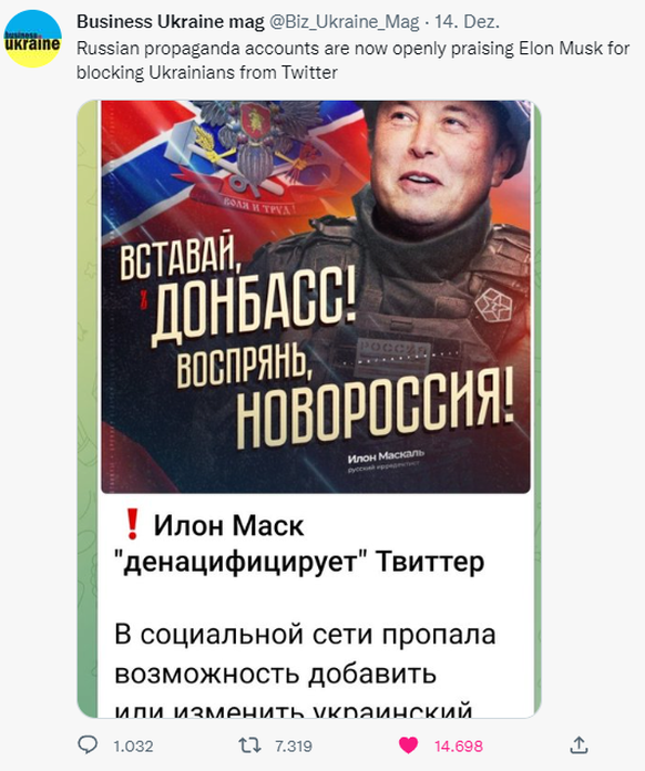 Russische Propaganda-Kanäle feiern Elon Musk.