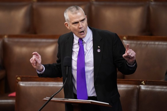 Rep. Matt Rosendale, R-Mont., nominates Rep. Byron Donalds, R-Fla., for the ninth vote in the House chamber as the House meets for the third day to elect a speaker and convene the 118th Congress in Wa ...