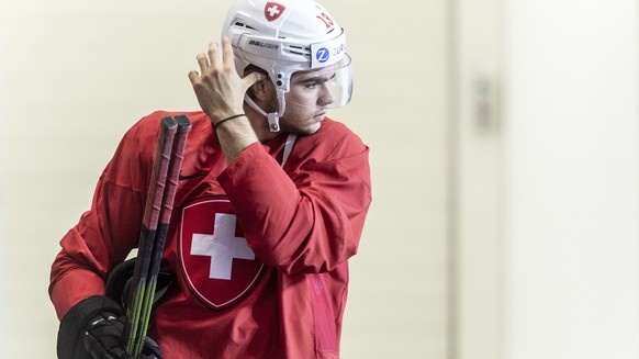 Switzerland&#039;s Nico Hischier during a training session of the Swiss team at the IIHF 2019 World Ice Hockey Championships, at the Ondrej Nepela Arena in Bratislava, Slovakia, on Monday, May 13, 201 ...