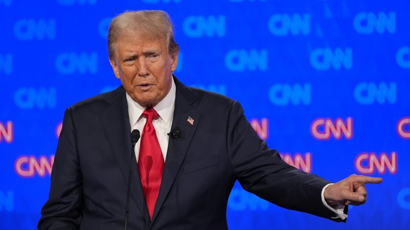 Republican presidential candidate former President Donald Trump speaks during a presidential debate hosted by CNN with President Joe Biden, Thursday, June 27, 2024, in Atlanta. (AP Photo/Gerald Herber ...