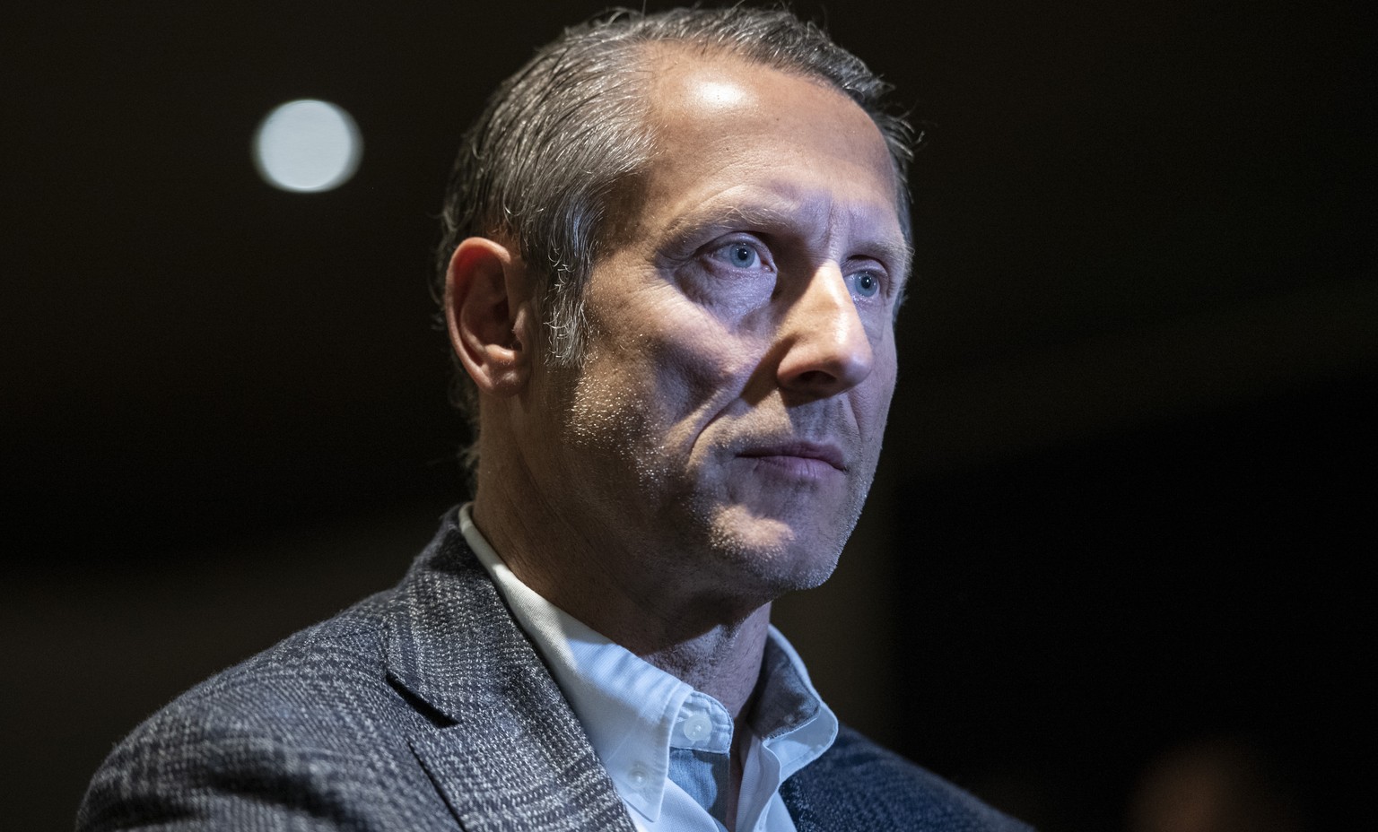 Stephan Anliker, Praesident Grasshopper Club Zuerich, an der Medienkonferenz des Stadtrats zum geplanten Fussballstadion auf dem Areal Hardturm, am Freitag, 18. Mai 2018, in Zuerich. (KEYSTONE/Patrick ...