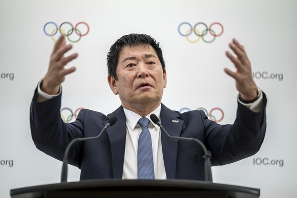 Candidate to the presidency of the International Olympic Committee (IOC) Morinari Watanabe speaks during a press conference following a presentation before their fellow IOC members in Lausanne, Switze ...