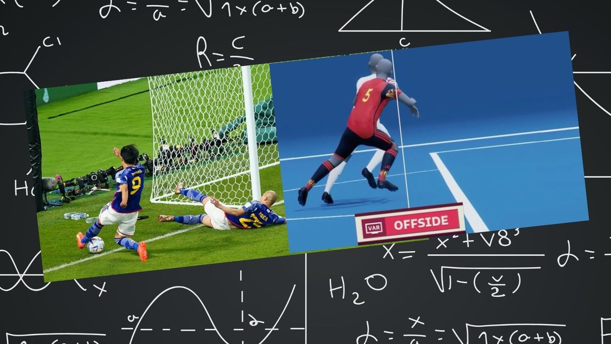 A gauche, l'action du but japonais accordé par l'arbitre jeudi estimant que le ballon n'était pas sorti; à droite le hors-jeu sifflé contre la Croatie (en blanc) le même jour.