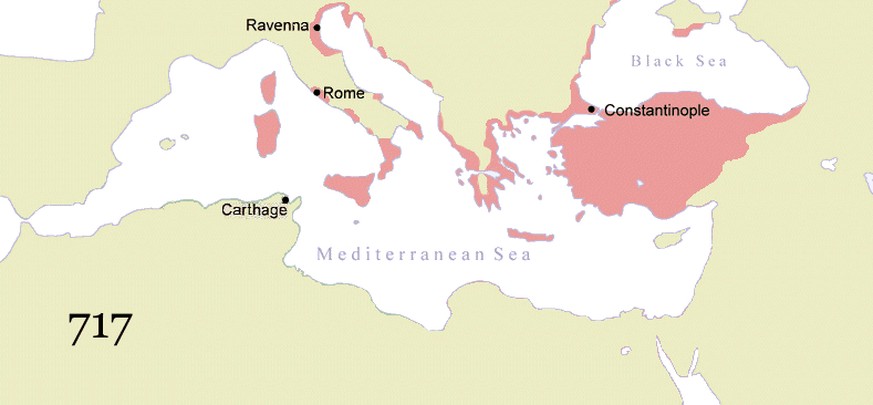 Das Byzantinische Reich nach dem Verlust der Levante und Nordafrikas.&nbsp;
