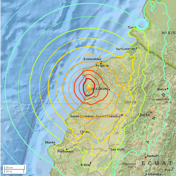 Das Epizentrum des Erdbebens befand sich rund 170 Kilometer westlich der Hauptstadt Quito.