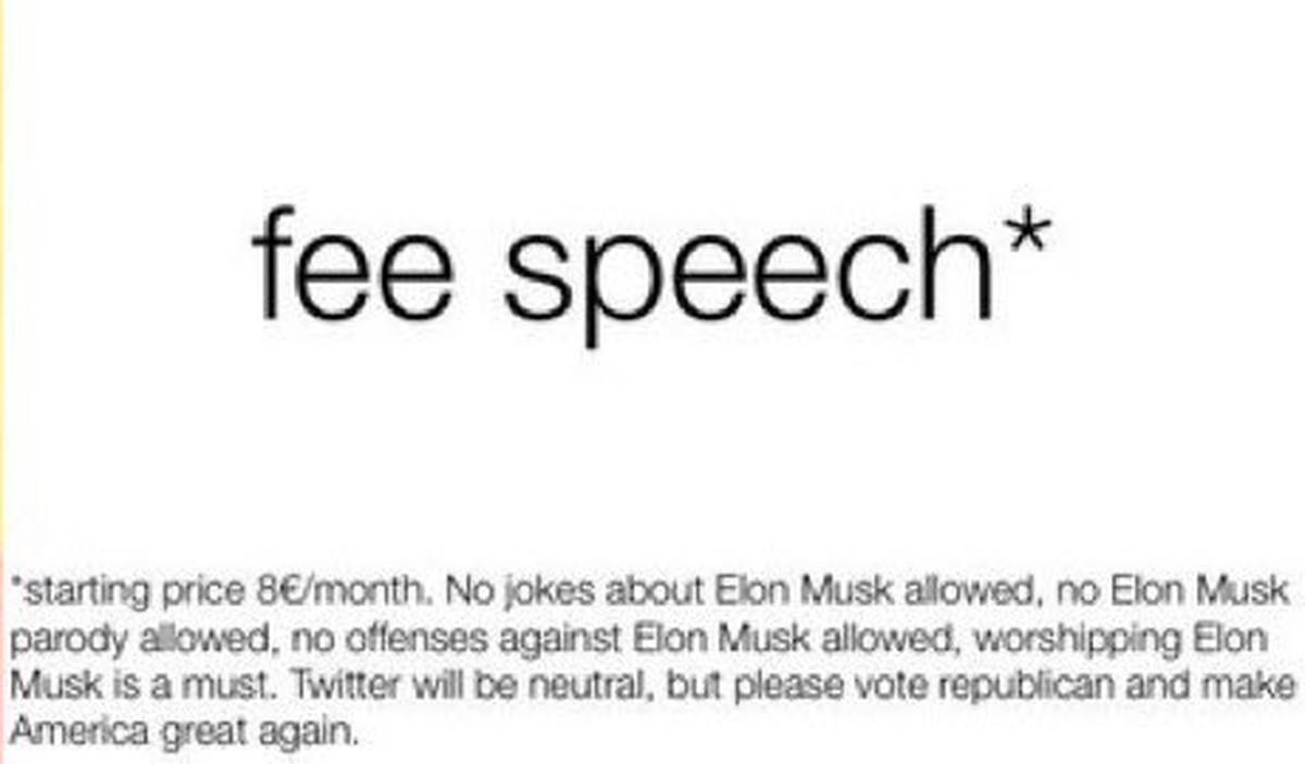 Elon Musk spricht von Redefreiheit (free speech) und führt neue Gebühren (Fee) ein.