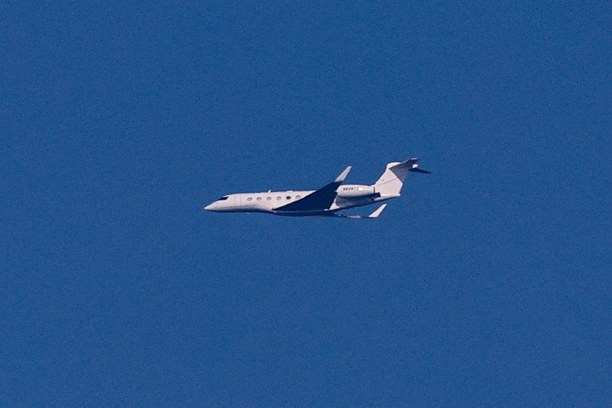 epa11217880 A Falcon Gulfstream private jet of US tech entrepreneur Elon Musk comes in to land at Berlin airport, Germany, 13 March 2024. Musk is in Germany to visit Tesla's gigafactory at Gruenh ...
