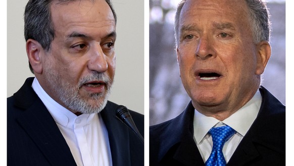 FILE - This combo shows Iranian Foreign Minister Abbas Araghchi, left, pictured in Tehran, Iran, on Feb. 25, 2025 and Steve Witkoff, right, White House special envoy, pictured in Washington, on March  ...
