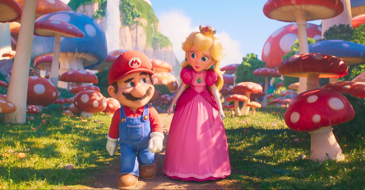 This image released by Nintendo and Universal Studios shows Mario, voiced by Chris Pratt, left, and Princess Peach, voiced by Anya Taylor-Joy, in Nintendo's "The Super Mario Bros. Movie.&quo ...