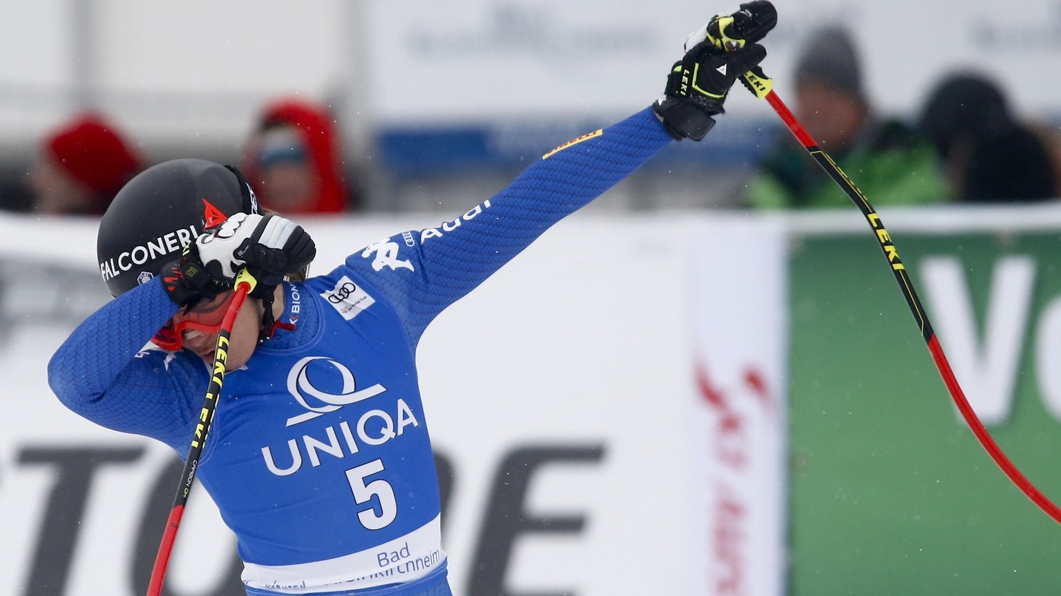 Italy&#039;s Sofia Goggia reacts after completing an alpine ski, women&#039;s World Cup downhill in Bad Kleinkirchheim, Austria, Sunday, Jan. 14, 2018. (AP Photo/Giovanni Auletta)