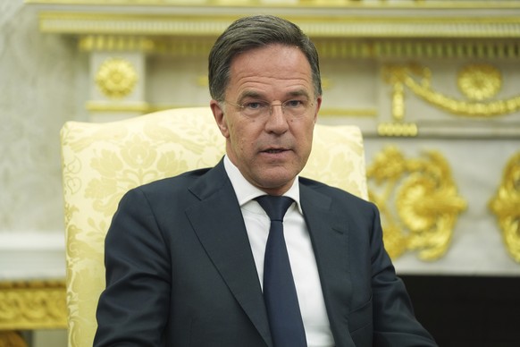 NATO Secretary General Mark Rutte speaks during a meeting with President Donald Trump in the Oval Office of the White House, Monday, July 14, 2025, in Washington. (AP Photo/Evan Vucci)
Donald Trump,Ma ...