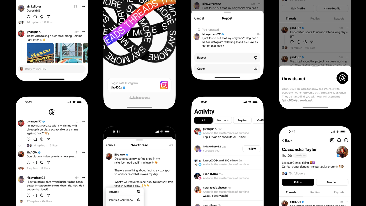 Screenshots zu Instagram Threads, der Twitter-Alternative des Facebook-Konzerns, die allerdings noch nicht in Europa verfügbar ist. (5. Juli 2023)